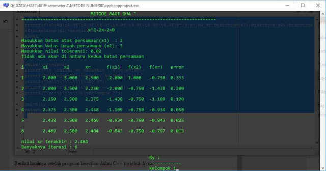 Hasil program c++ bisection