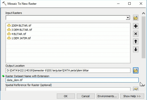 Cara menggabungkan data DEM mosaic