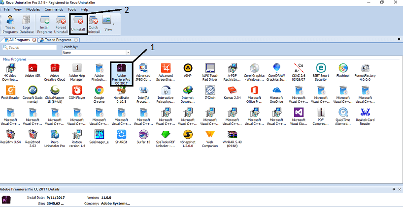 Uninstall Adobe premiere