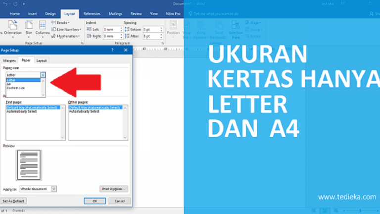 Ukuran kertas hanya letter dan a4