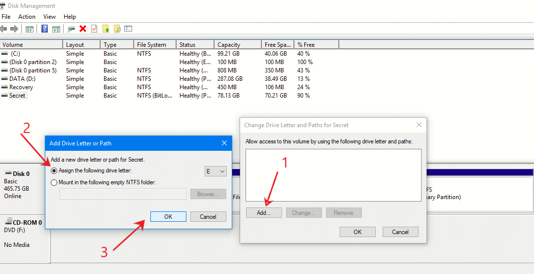 Menyembunyikan partisi melalui disk management