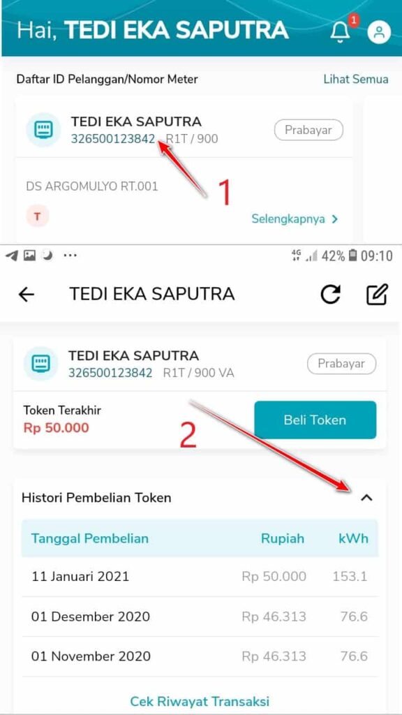 Cek riwayat pembelian token listrik