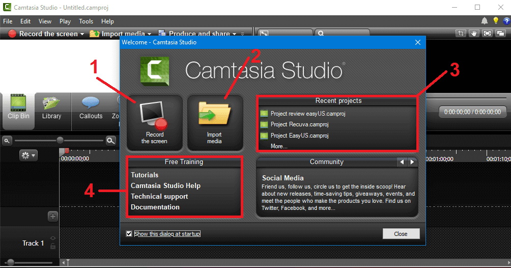 Tampila awal camtasia ketika dibuka