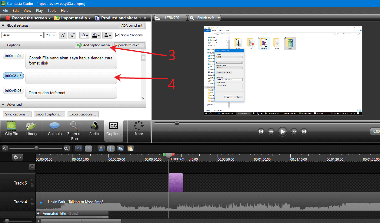 menyisipkan subtitle di camtasia