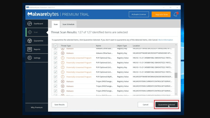 hasil scan malwarebytes