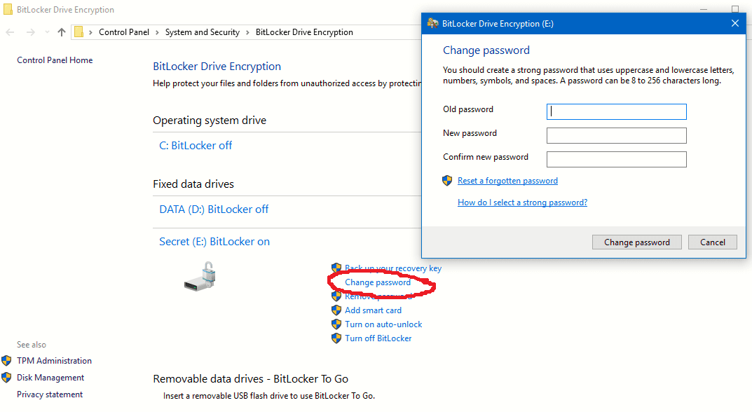 Mengubah password Bitlocker