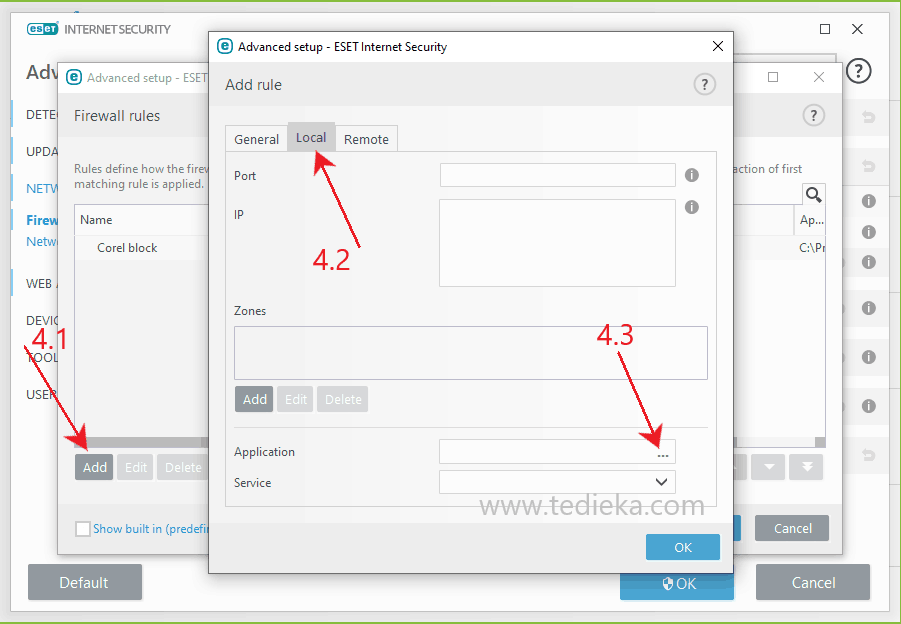 Firewall rule di eset