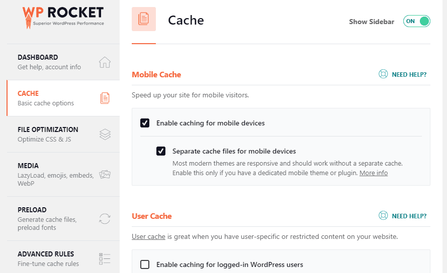 Cara setting WP Rocket menu cache