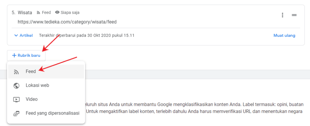 Menambahkan rubrik baru di google news