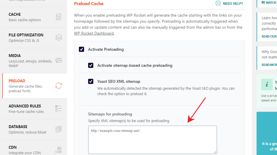 Preload cache wp rocket