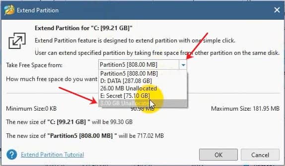 Menambah ukuran local disk c