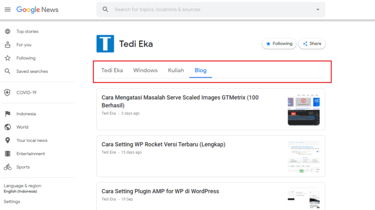 Cara menambahkan menu topik di halaman google news