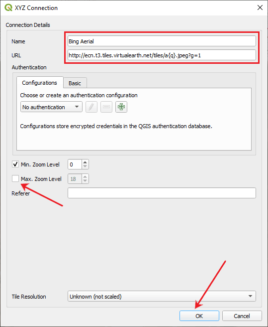 XYZ connection basemap