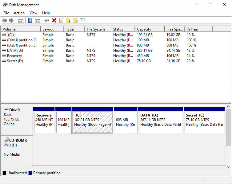 Disk management windows 10