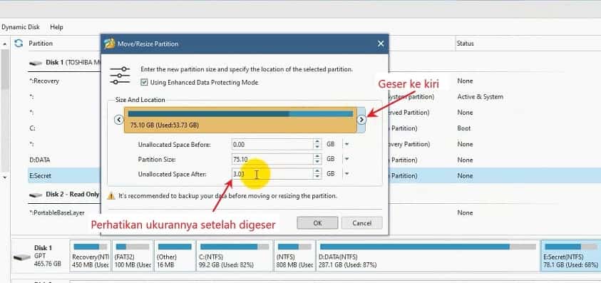 Resize partisi dengan minitool