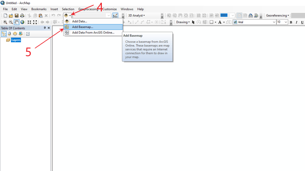 Add basemap citra satelit di arcgis