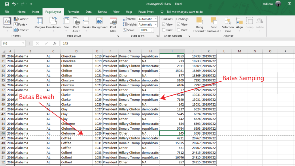 Batas ukuran kertas di excel