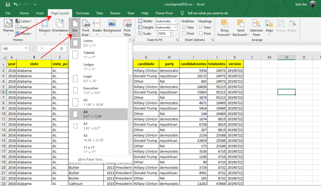 Mengatur ukuran kertas di excel