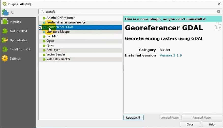 Mengaktifkan plugin georeferencer di qgis