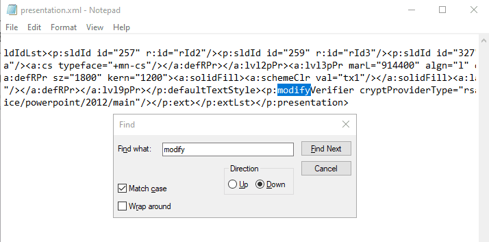 Buka file presentation.xml di notepad