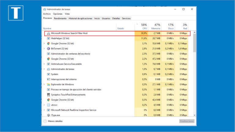 Microsoft Windows Search Filter Host CPU tinggi