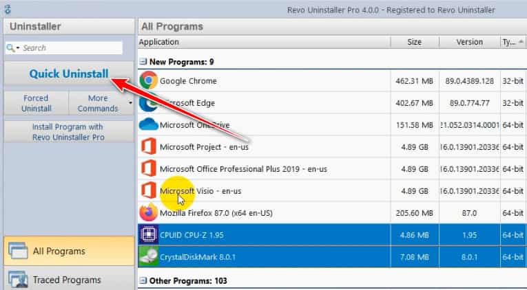 Quick uninstaller Revo