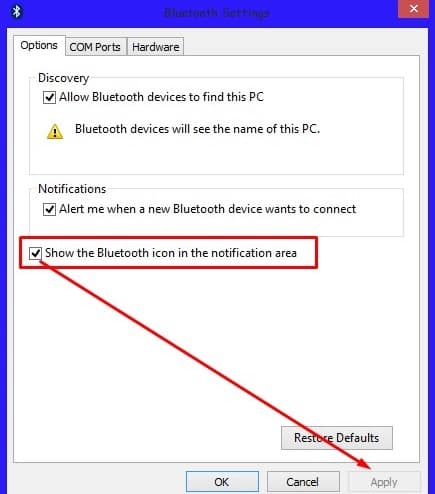 Memunculkan kembali icon bluetooth windows 8