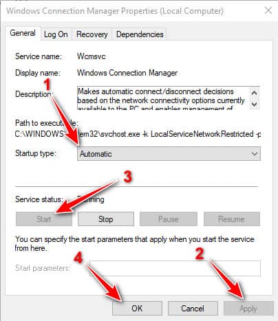 Windows connection manager