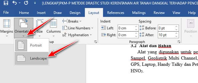 Orientasi halaman di word