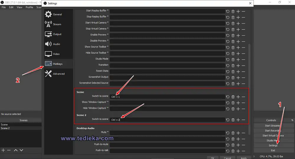 Setting shortcut di OBS