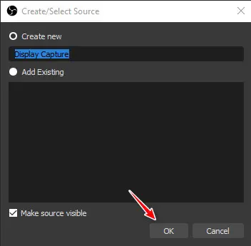 Membuat source display capture OBS