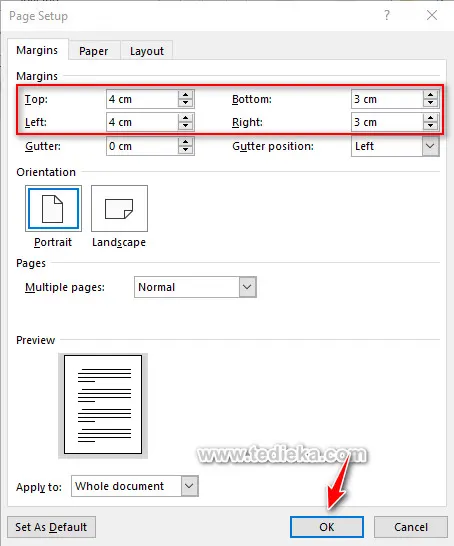 Mengatur margin ke 4433