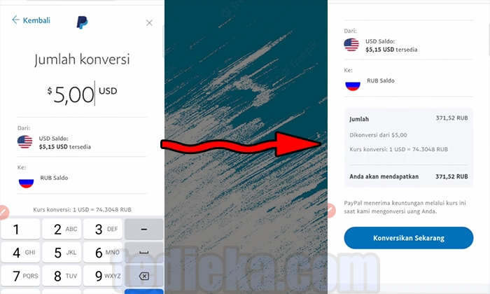 konversi mata uang (cara transfer paypal ke dana)