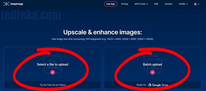 opsi deep-image.ai untuk memperbesar resolusi foto online