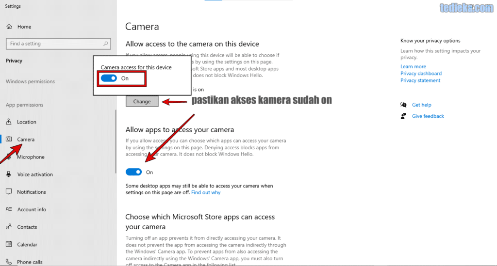 cara mengizinkan akses kamera di control panel untuk mengatasi kamera laptop tidak berfungsi