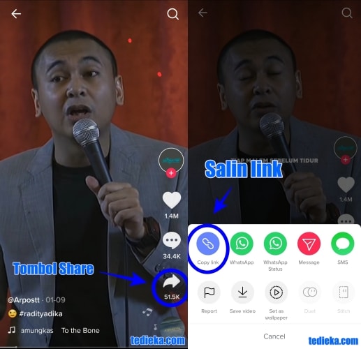 cara share dan copy link video tiktok