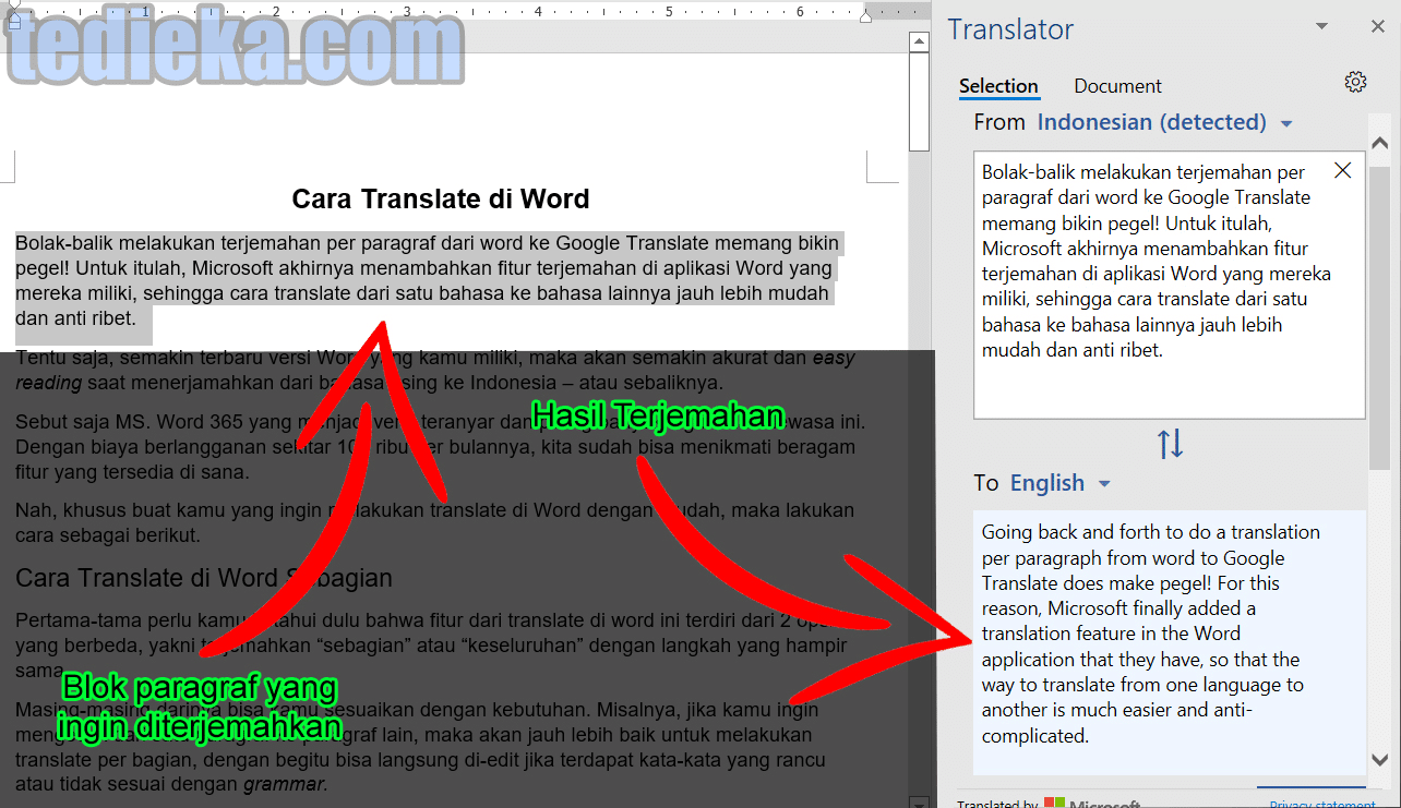 cara translate di word sebagian sidebar translate