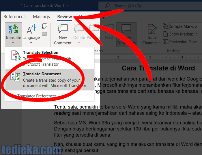 cara translate di word untuk keseluruhan dokumen