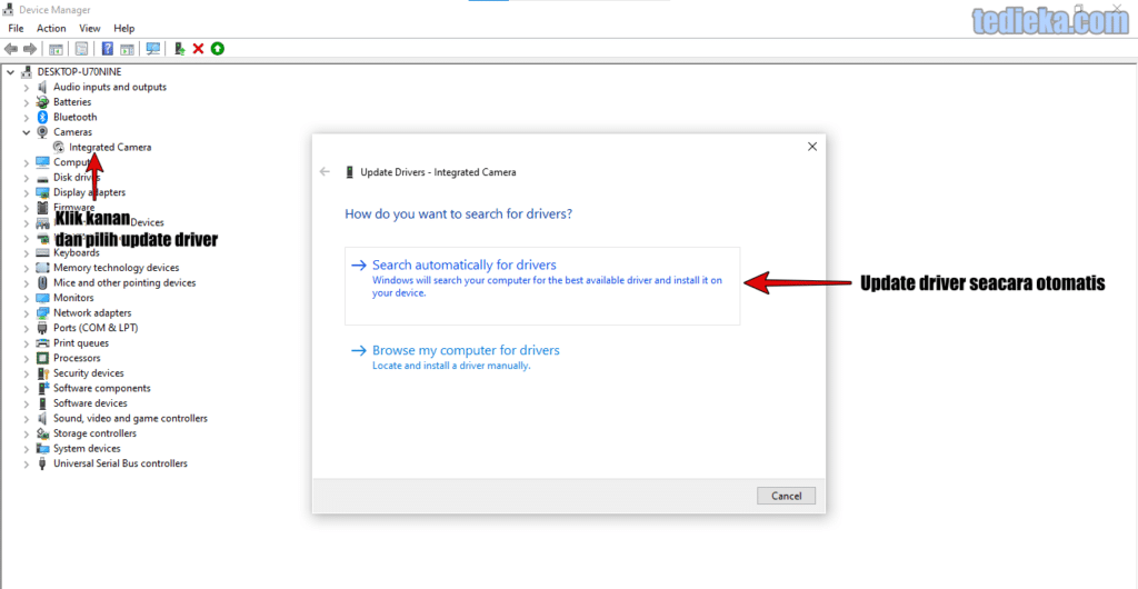 cara update driver kamera dengan device manager untuk mengatasi kamera laptop tidak berfungsi