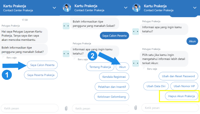 hapus akun prakerja melalui fasilitas live chat 1