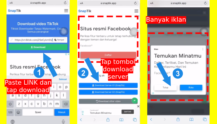 website untuk mendownload video tiktok dipenuhi iklan