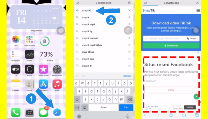 Menggunakan browser safari untuk download video tiktok