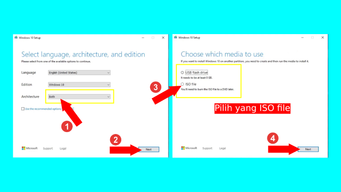memilih iso file untuk windows 10
