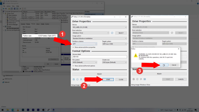 memulai proses format dan membuat flashdisk bootable windows 10