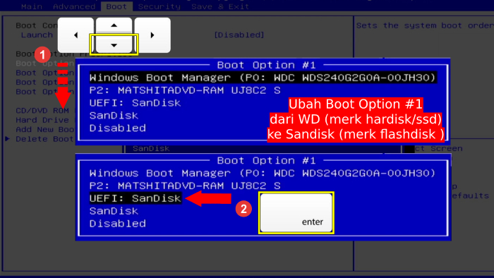 mengubah opsi booting ke flashdisk