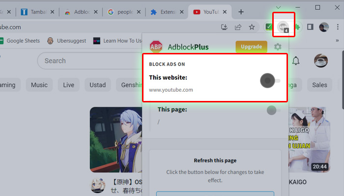 non aktifkan adblock plus