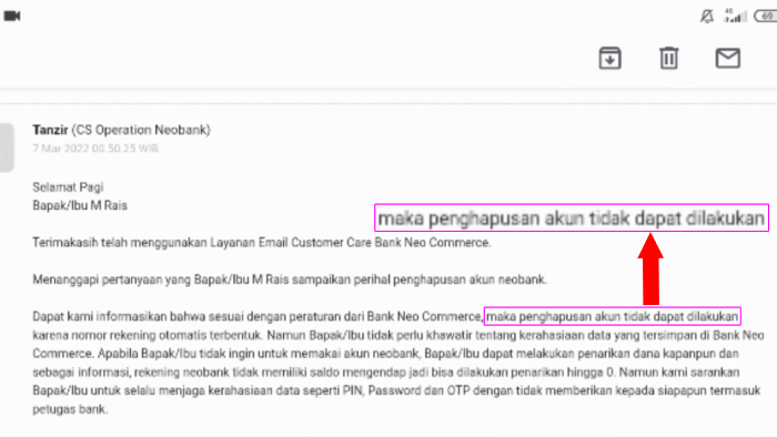 penghapusan akun neo plus tidak bisa dilakukan