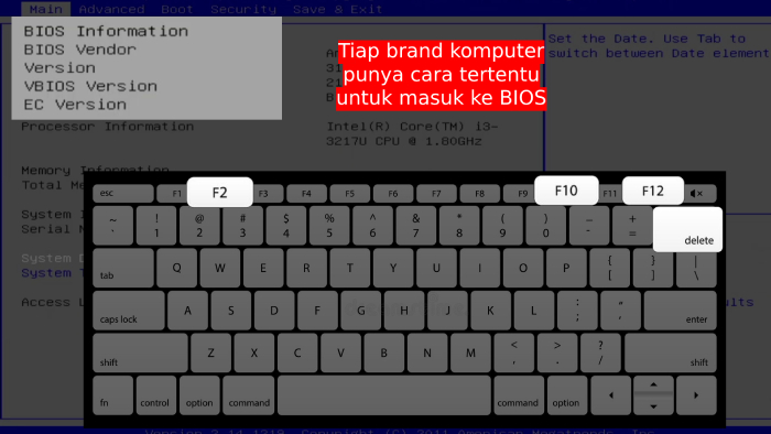 tiap brand komputer punya cara tertentu untuk masuk ke BIOS