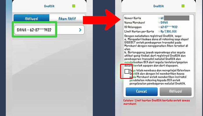 Aktivasi OneKlik BCA dan Centang Ketentua