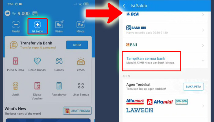 dana isi saldo - tambahan bank lain